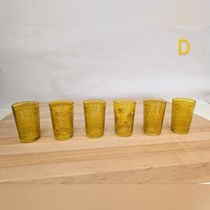 Set Of 6 Yellow Bronze Verre Moroccan Tea Glasses Hamsa [Set D]